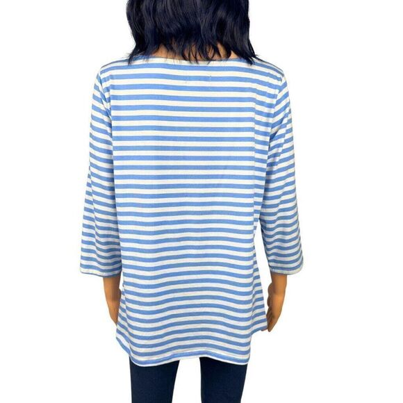 Jason Wu Women’s Scoop Neck Blue White Striped 3/4 Sleeve Top Size Medium - Picture 4 of 4